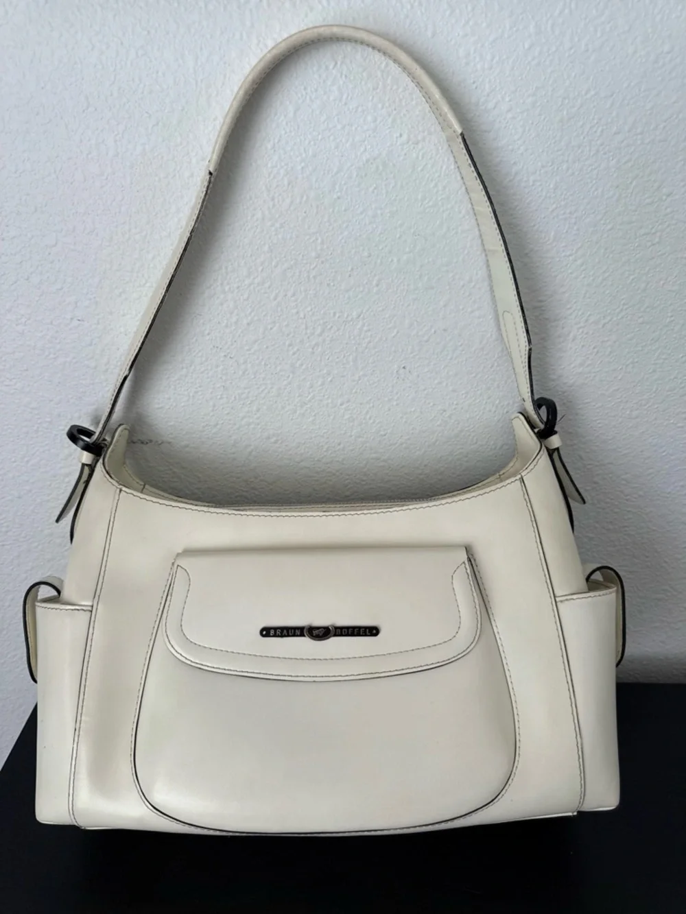 Vintage Braun Buffel German Luxury Ivory Leather Shoulder Bag Hobo